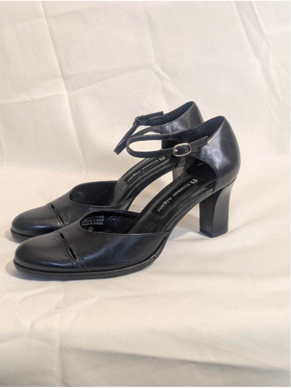 Etienne Aigner Ranier Ankle Strap Block Heels Size 7 Black Leather - Picture 4 of 12